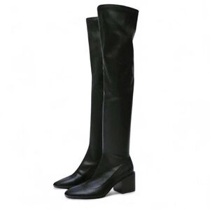 ZARA Women's Over the Knee Heeled Boots black Almond toe Square block heel 5.5